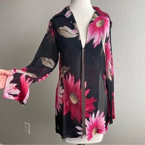 Karen Kane Black and Pink Silk Blouse